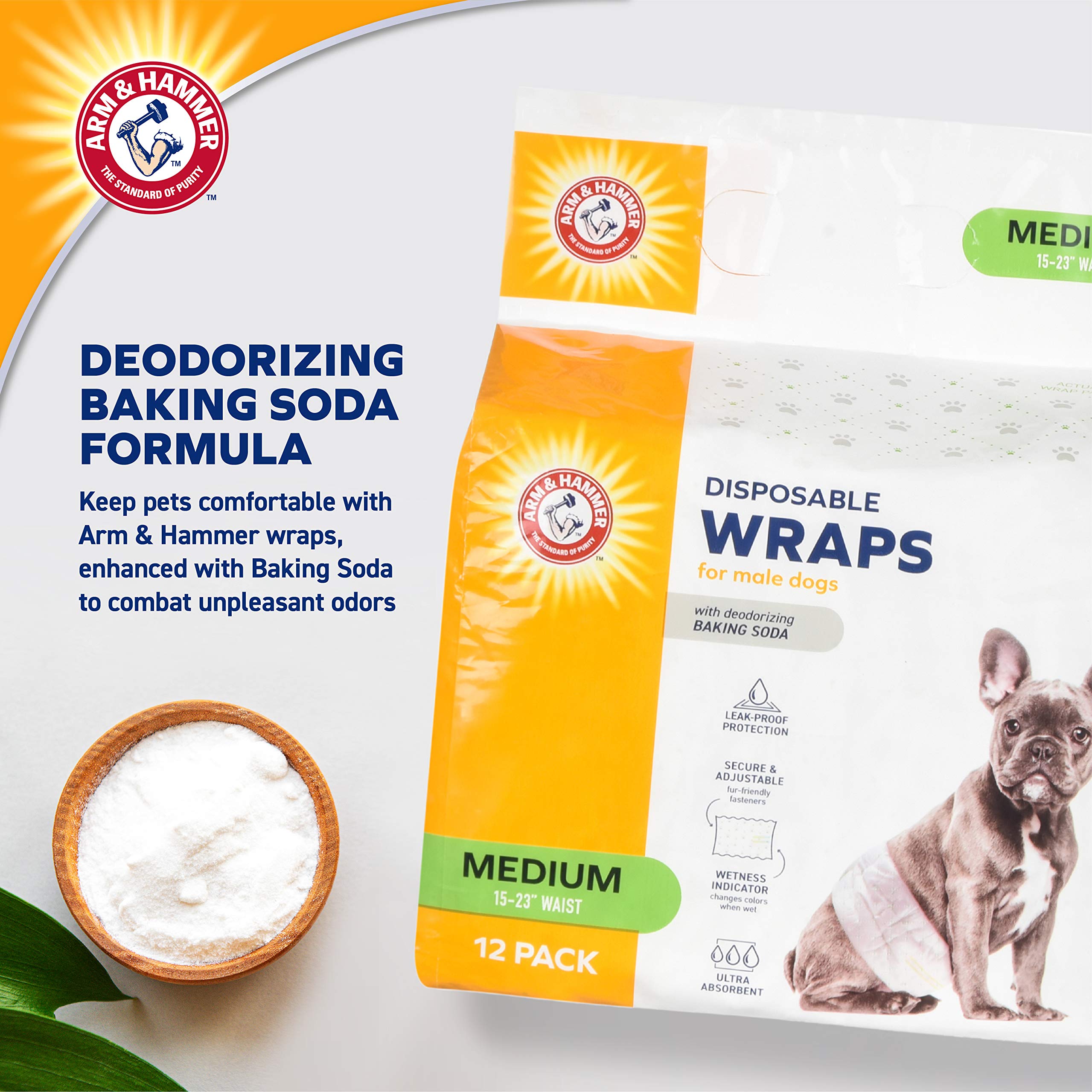 Arm & Hammer Pañales para perros machos, ultraabsorbentes, ajustables, con protección a prueba de fugas e indicador de humedad (paquete de 6, 72 unidades en total)
