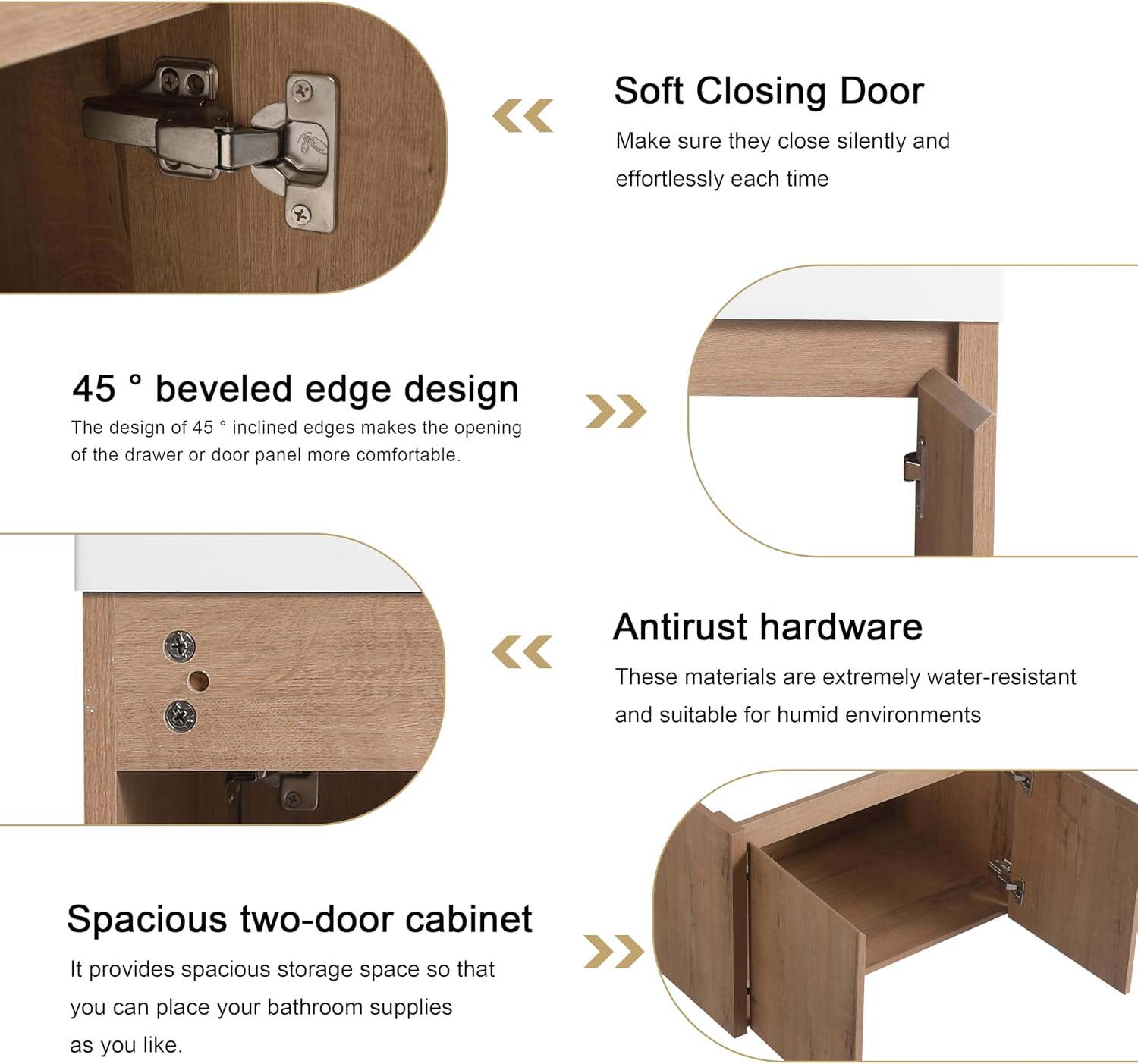36 Inch Bathroom Vanity with Sink, 36” Floating Bathroom Vanity with White Resin Sink, Modern Plywood Cabinet with Soft Close Doors, Wall Mounted Cabinet Set