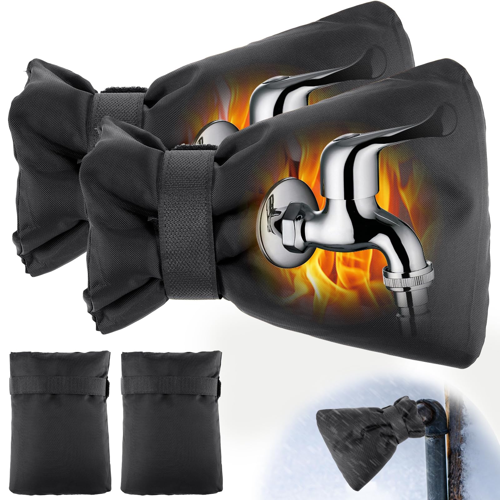Outdoor Faucet Covers for Winter - Thicken 8x6in Hose Bibs Covers Spigot Covers for Insulated Freeze Protection with Reflective Strips, Outside Garden Winterizing Waterproof Water Faucet Socks, 2 Pack