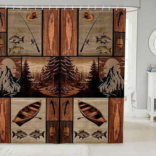 Cortina de ducha con diseño de peces para niños, juego de cortina de ducha con diseño de anzuelo de pez, decoración de animales marinos, granja,