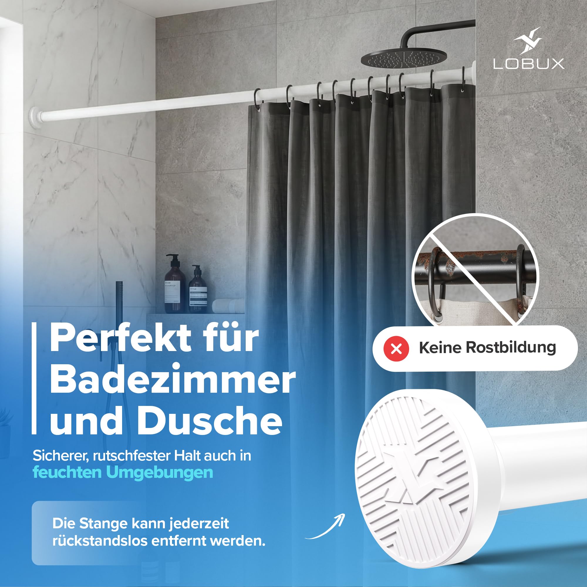 Gardinenstange ohne bohren [weiß, 70-120cm] – Ø 25mm - Teleskopstange zum Klemmen – Duschvorhangstange ohne bohren – Vorhangstange, Duschstange, Klemmstange für Gardinen, Kleiderstange, Katzennetz
