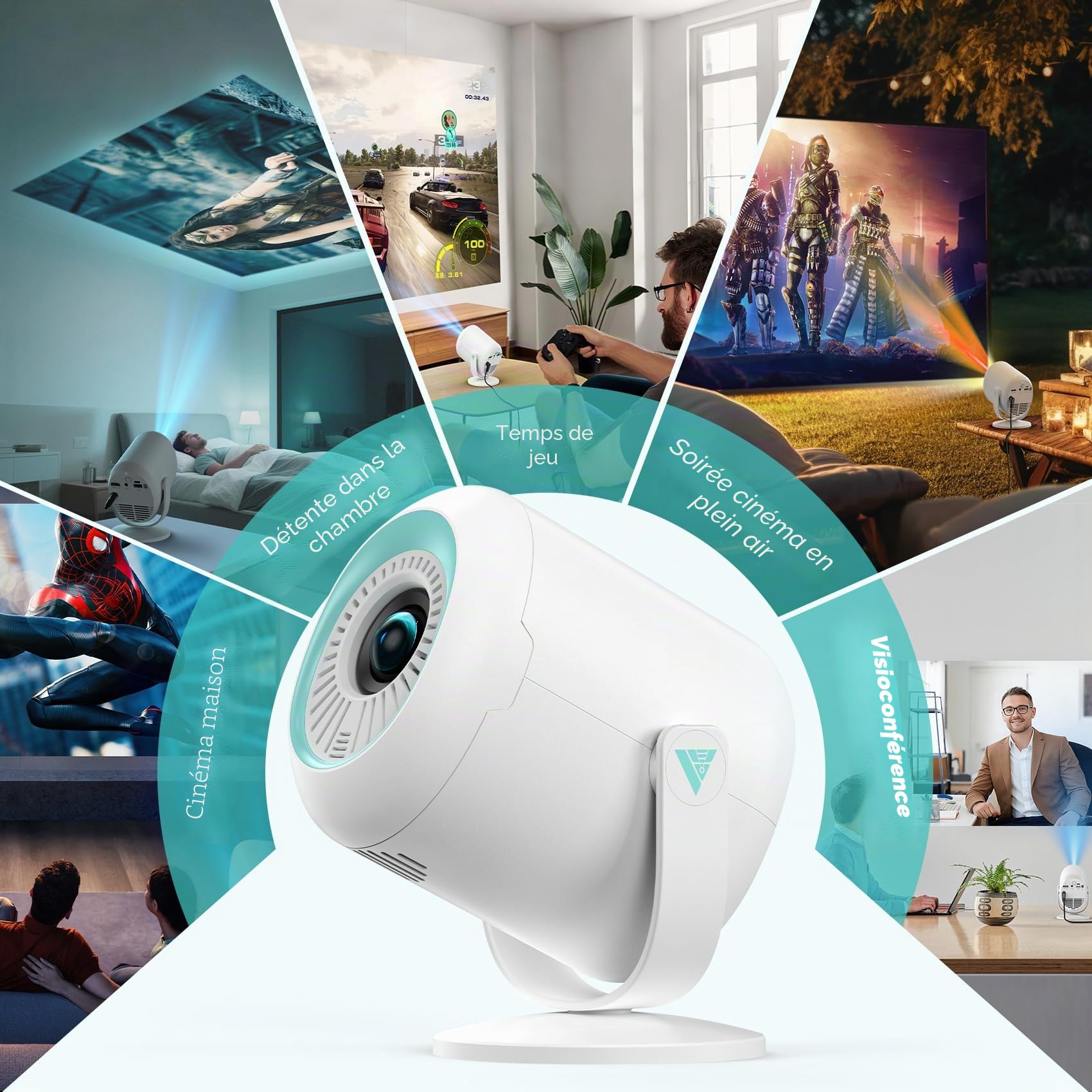 【Focus Électrique/270° Rotation】Mini Projecteur WIFI 6 et Bluetooth 5.4, 4K 1080P Full HD, Nasin Videoprojecteur Portable, Projecteur 200 Pouces 15,000L Home Cinéma pour Phone/TV Stick/HDMI/USB/Type C