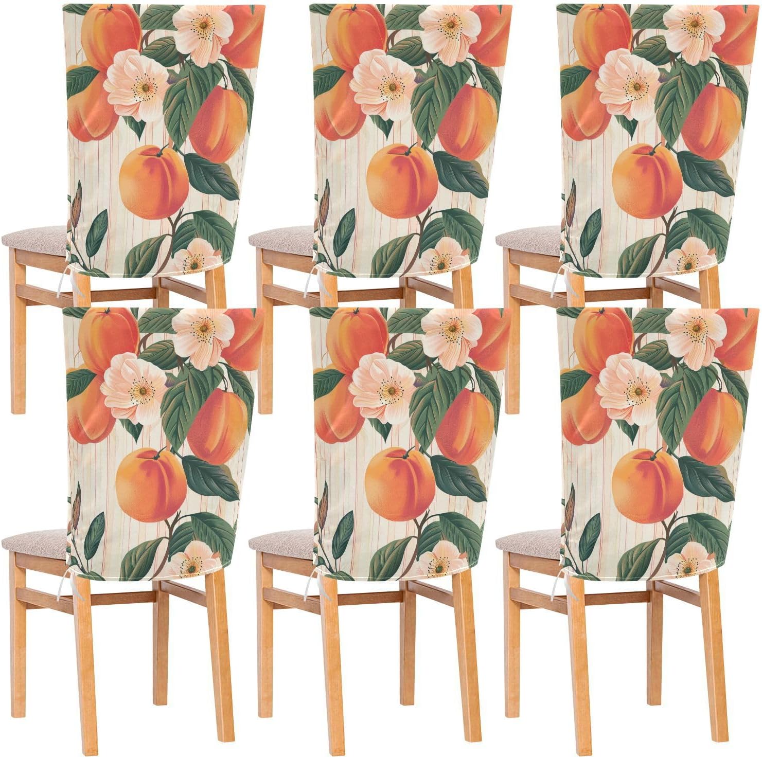 ALAZA Peaches on Wooden Background Chair Back Cover Set of 6, Washable Reusable Removable Chair Slipcovers Decorative Chair Cover for Home Kitchen Wedding Party