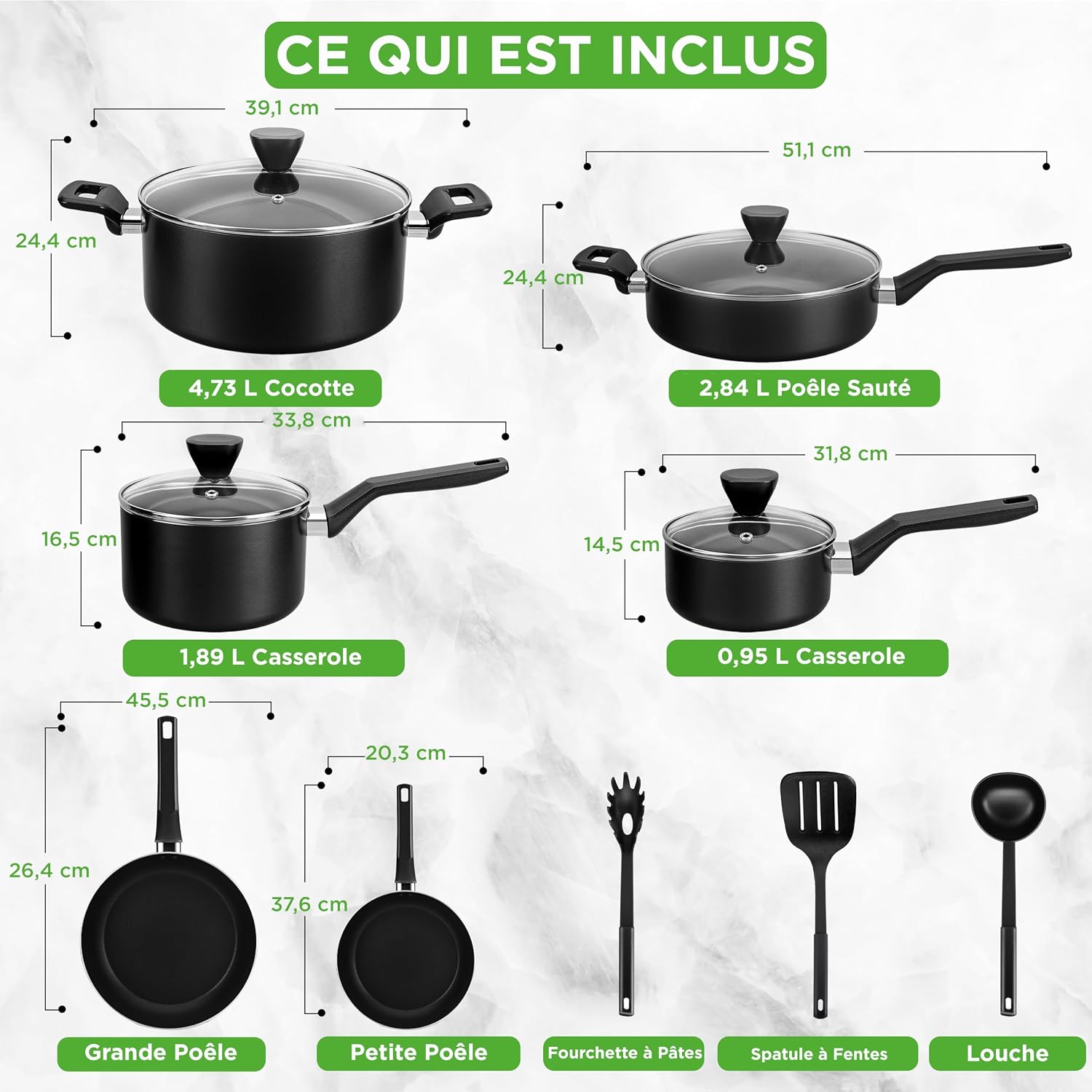 Poêle et casseroles antiadhésives NutriChef - vue latérale