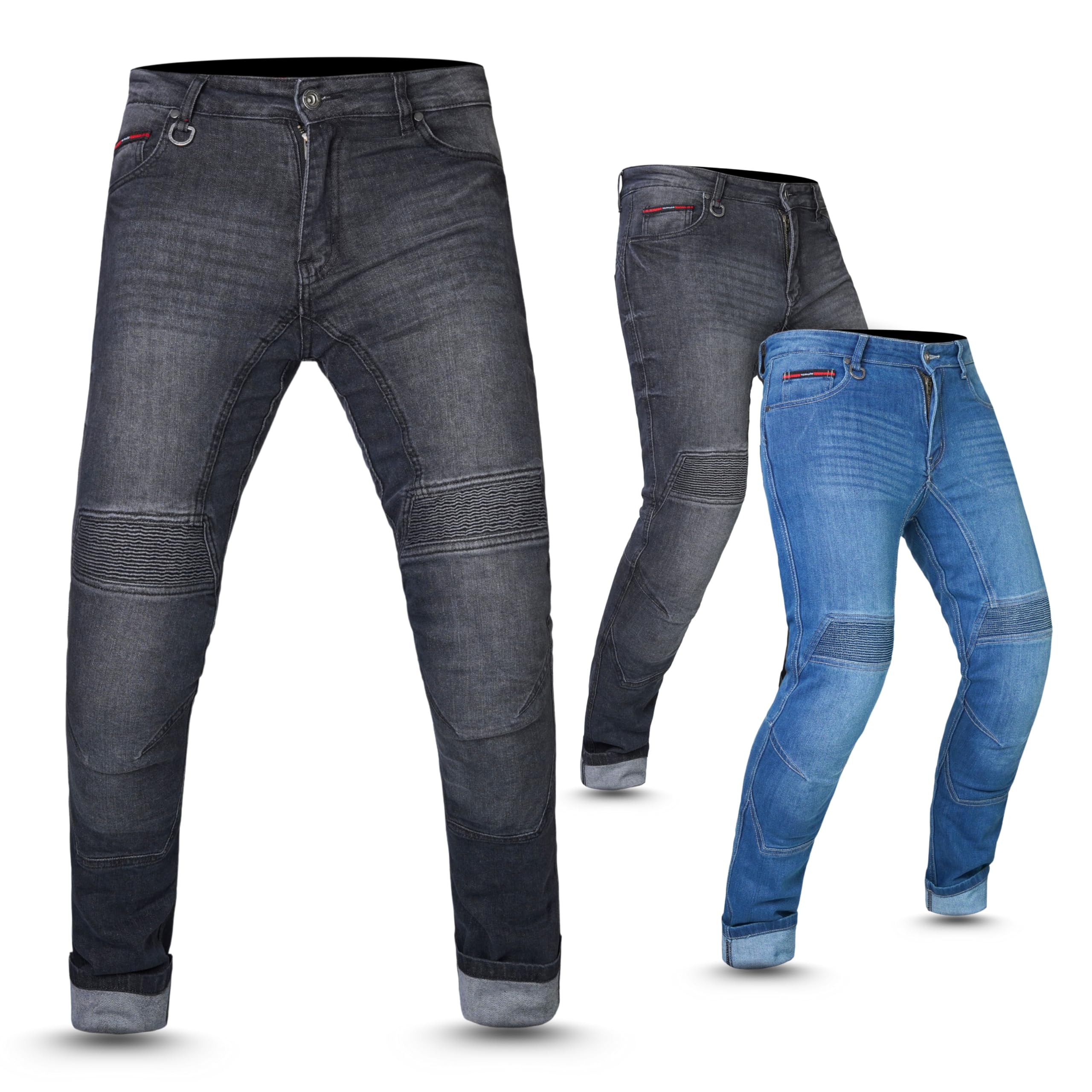 Tornado Men’s Thunder Motorcycle Jeans – CE Level 2 Armoured | Heavy-Duty Stretch Denim | AA Rated Safety | Breathable Mesh Lining (UK, Waist & Inseam, 30, 30, Black)
