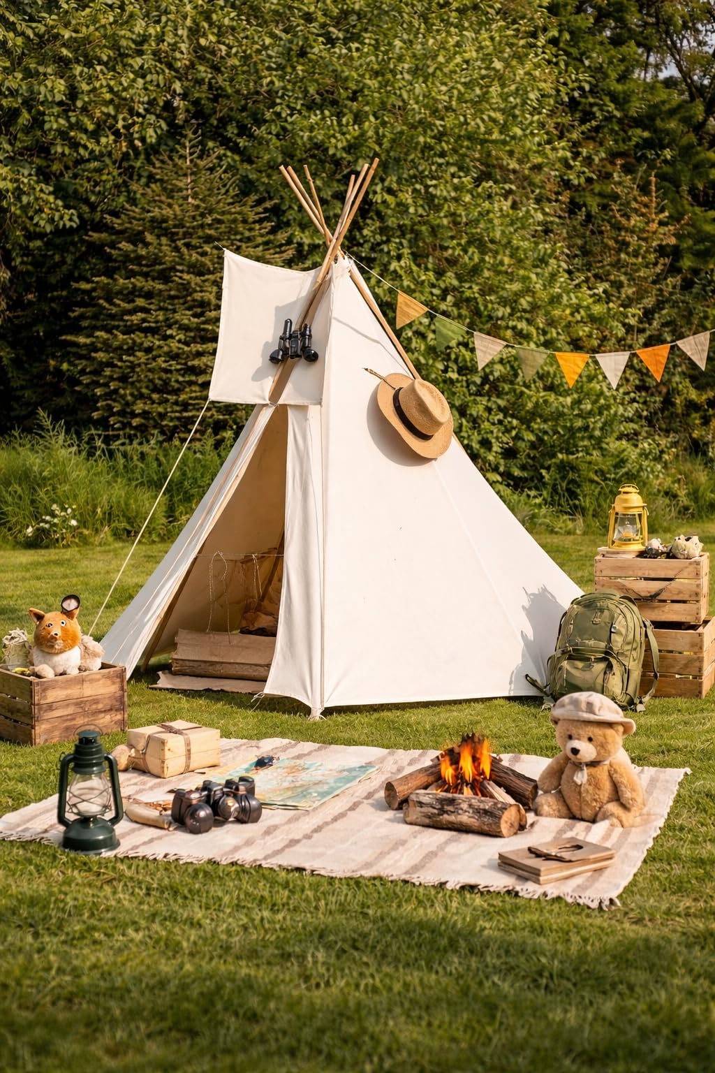 Kinder Tipi Kinderzelt Indianer Spielzelt Spielhaus Zelt Tipi Zelt, Naturfarben, Baumwolle