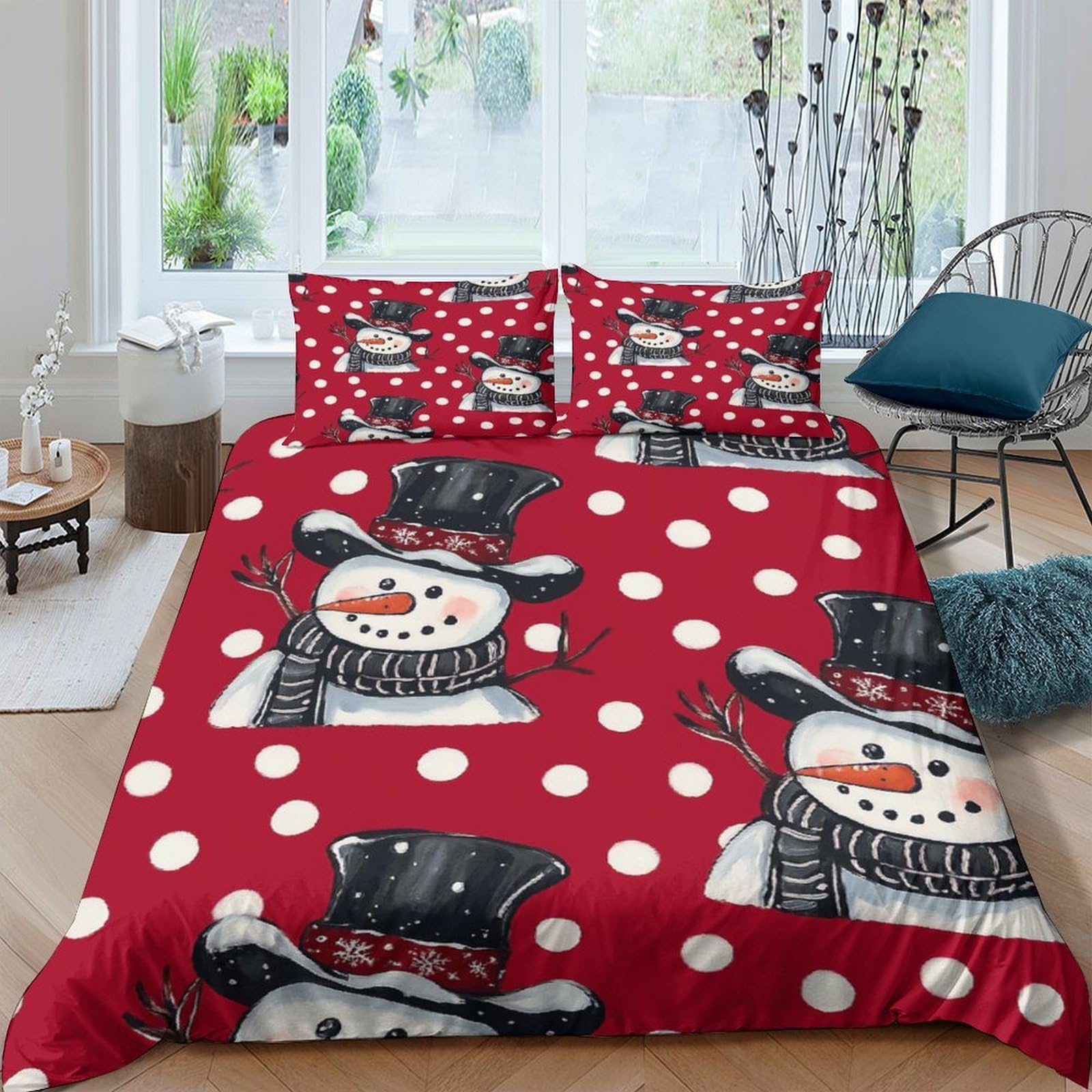 Ctjqhvkz Style-1 3D Printed Snowman Red Polka Dot Fitted Sheet Microfiber Soft Breathable Christmas Bed Cover For Bedroom Dorm Decor Single（135X200cm）