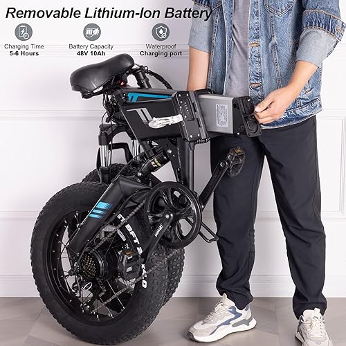 Miniatura 3 de Wooken Bicicleta eléctrica de 20 pulgadas x 4.0, bicicleta eléctrica de neumáticos gruesos para adultos con motor de 500 W, bicicleta eléctrica