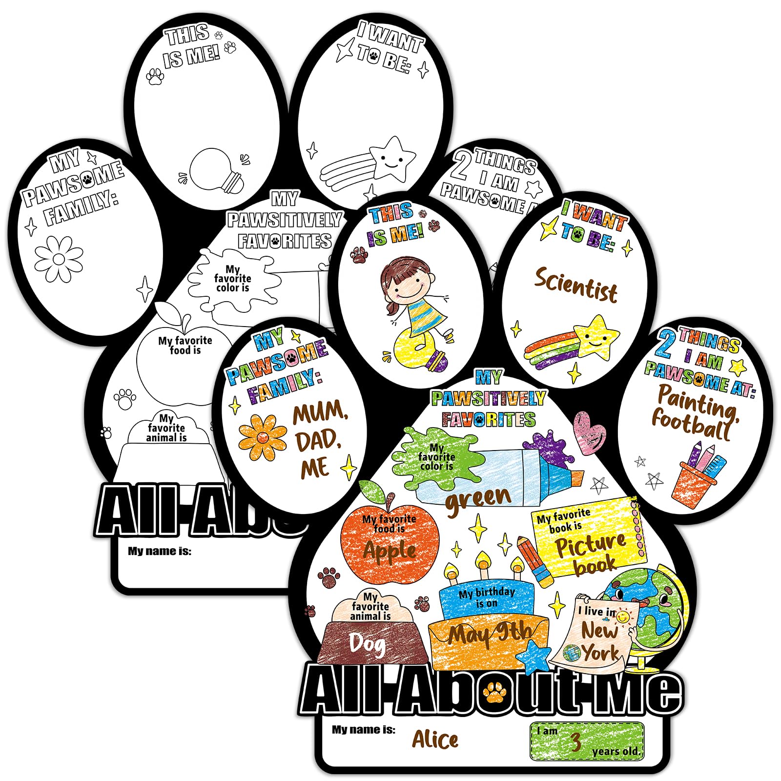 Affiches empreintes de pattes All About Me CHUNNIN pour la rentrée scolaire des enfants