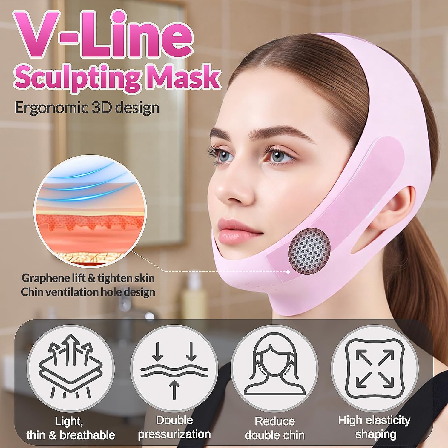 Stainless Steel Gua Sha Facial Tool & V Line Lifting Mask Set 2Pcs: Guasha Tool for Face Massage & Chin Strap for Sleeping, Skin Self Care Gifts for Women, Jawline Shaper, V Shaped Face Mask-Lilac - Image 4