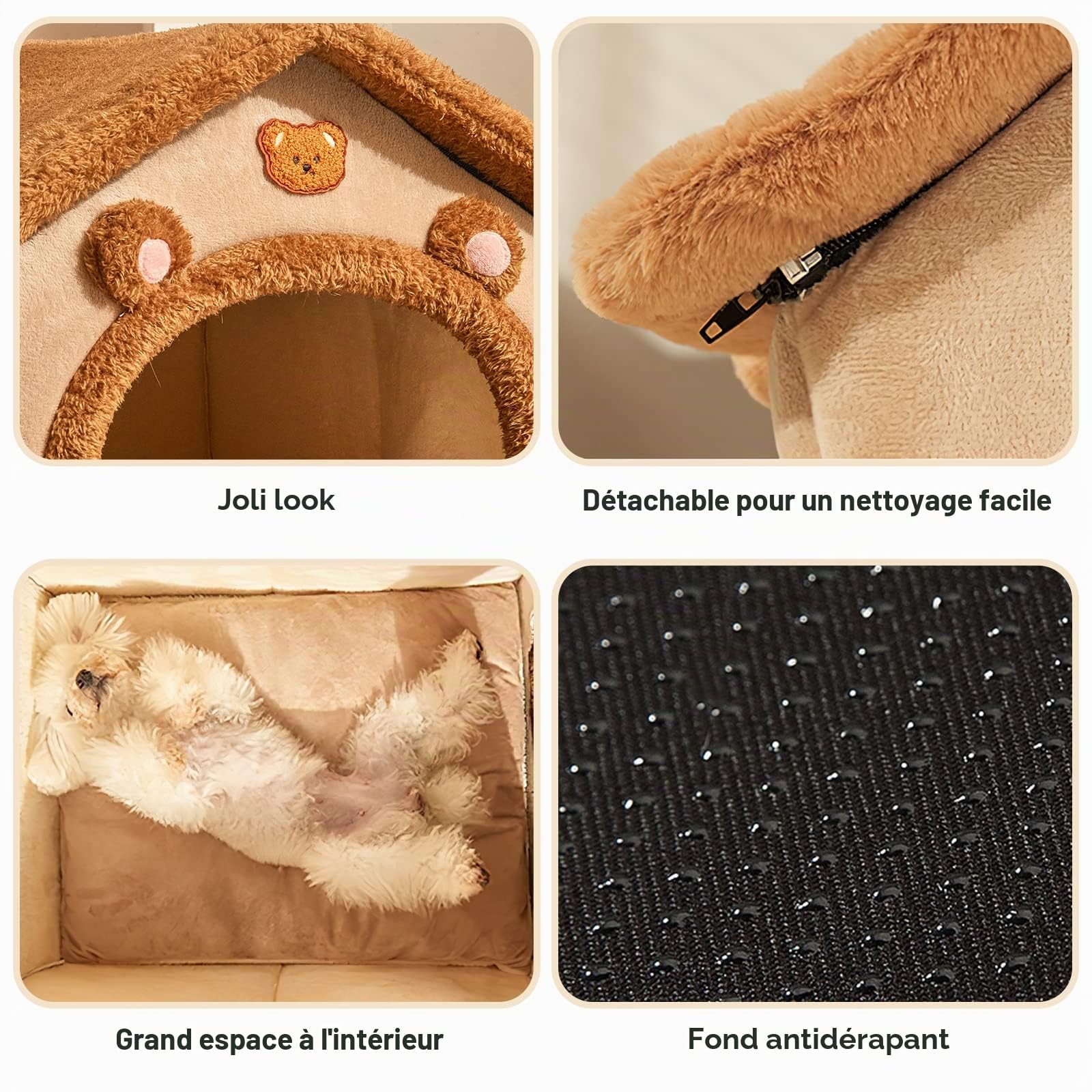 Galatée Lit De Grotte pour Chat, Lit De Chien Lavable, Maison De Chat Chaude Et Confortable, Maison De Chat Confortable Pliable, Lit De Chien avec Coussin Amovible(M, Marron)