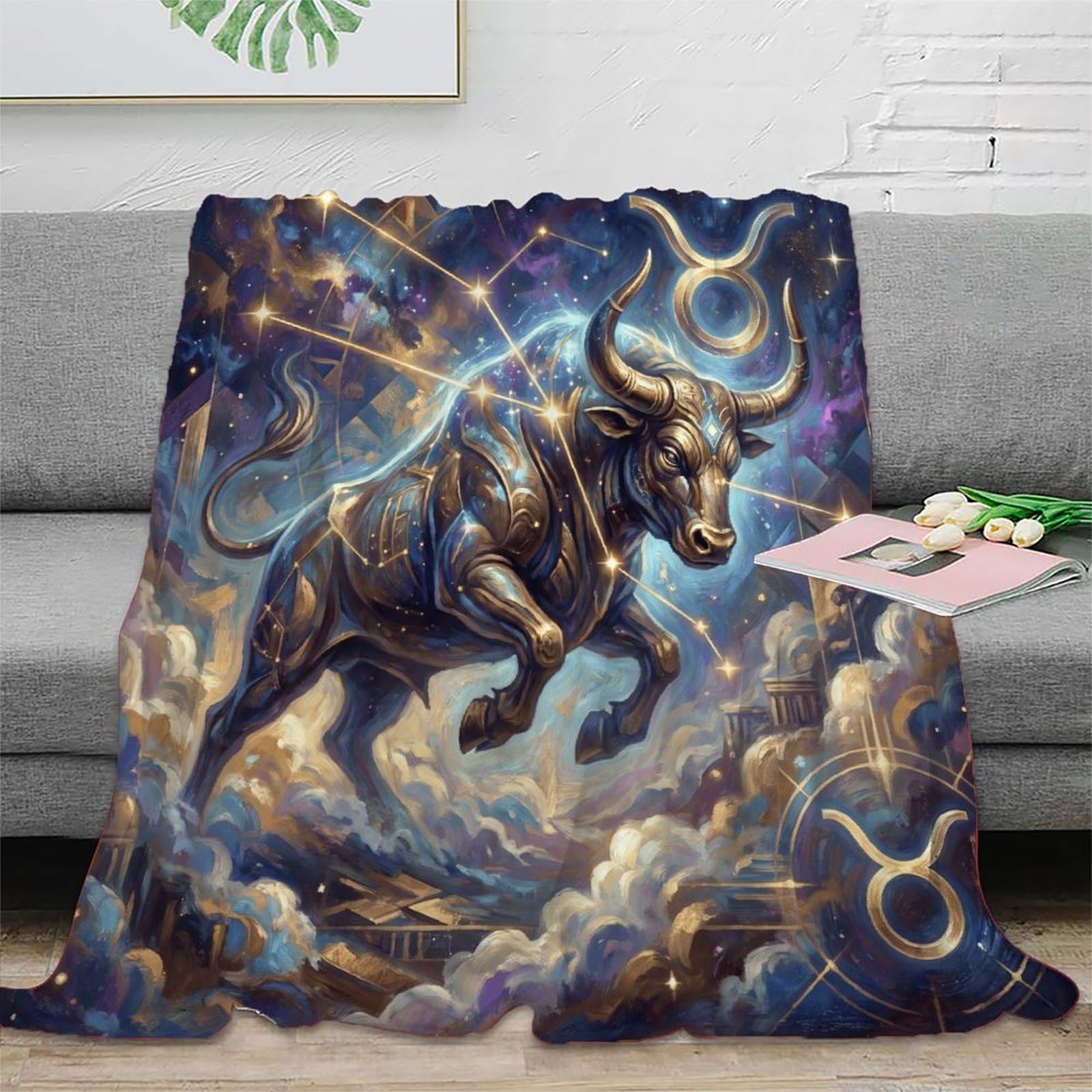 W7C8U2X3 Taurus Zodiac Celestial for Flannel Throw Blanket, Office Nap Use