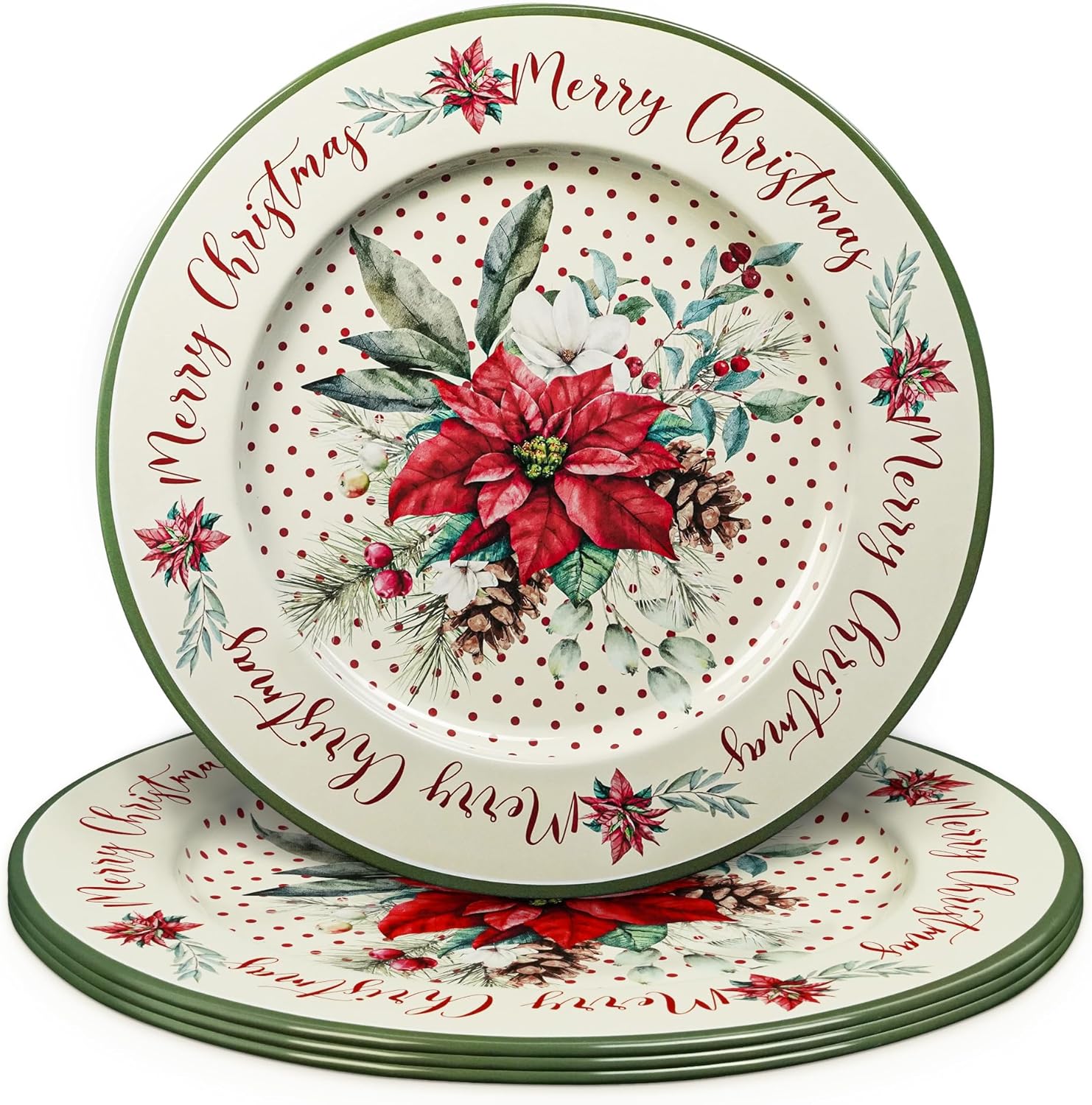 Putuo Decor 13 Inch Merry Christmas Charger Plates, Red