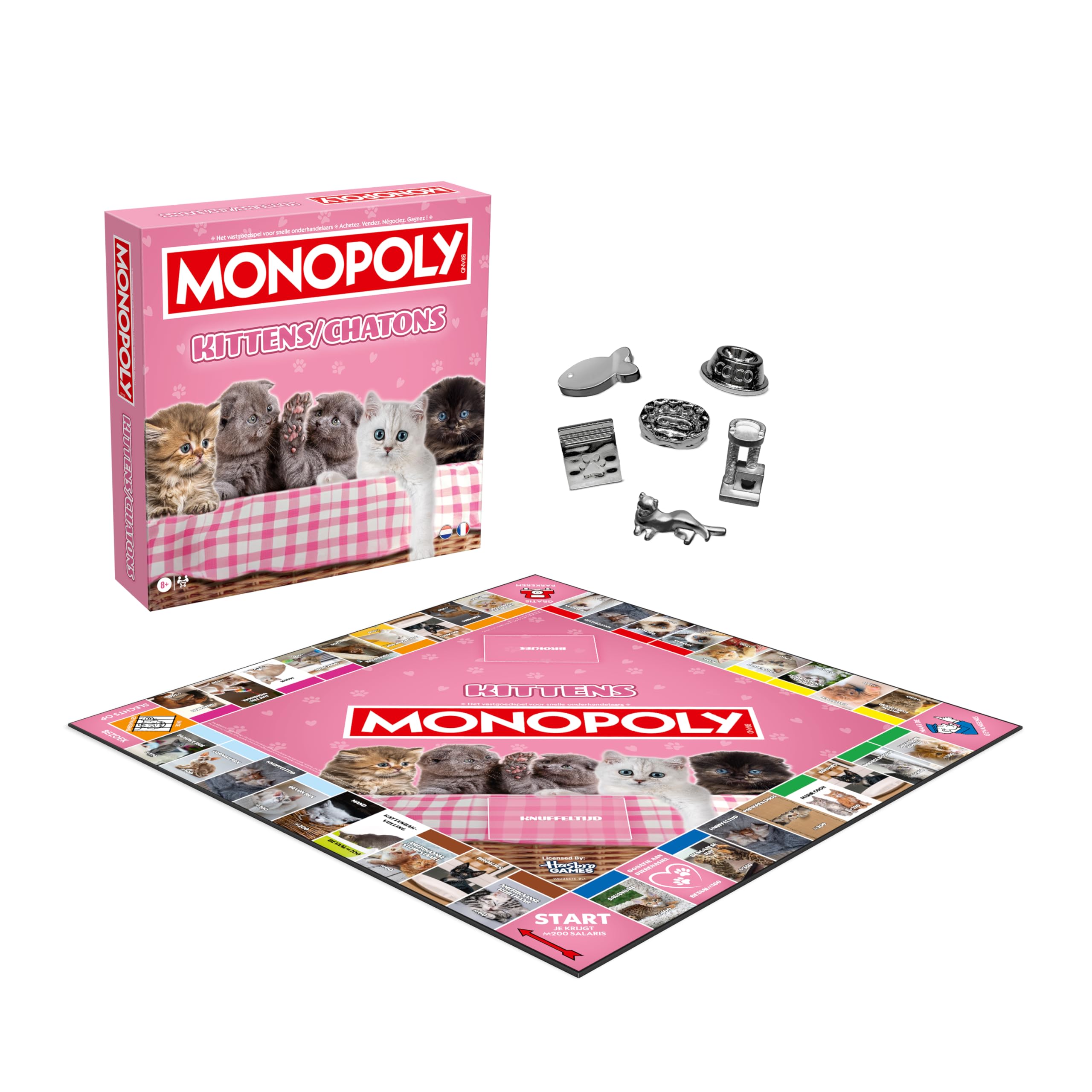 Winning Moves Monopoly Cat Baby Edition - Monopoly gra dla fanów - Gry rodzinne Strategia Gry planszowe Koty Niemowlęta - 2+ graczy od 8 lat - holenderski/francuski
