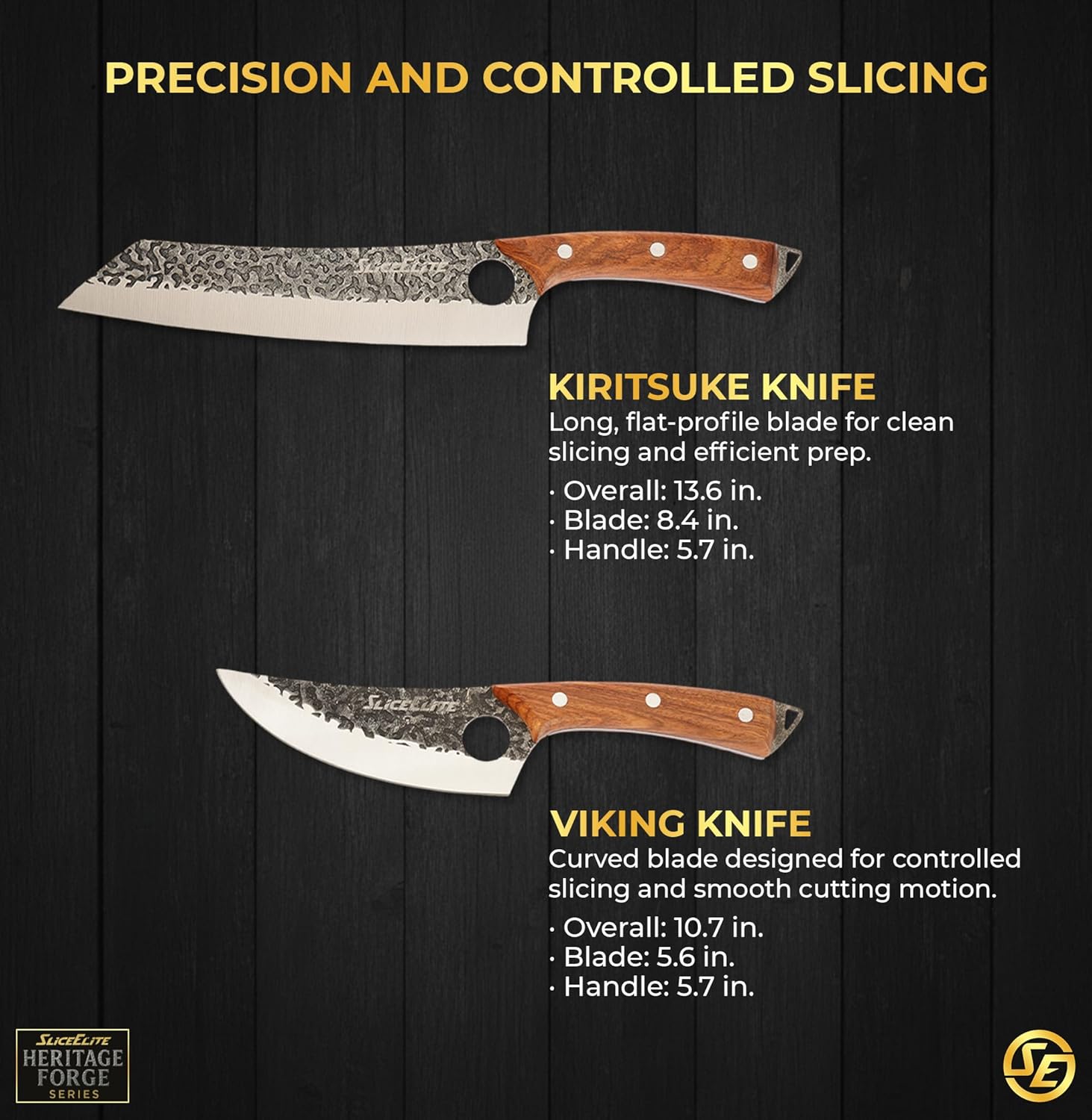 Heritage Forge 6 Piece Knife Set Serbian Knife Viking Knife Cleaver Boning Scimitar Kiritsuke Hand Forged High Carbon Steel Kitchen Butcher Knives for Meat Vegetables and Daily Prep