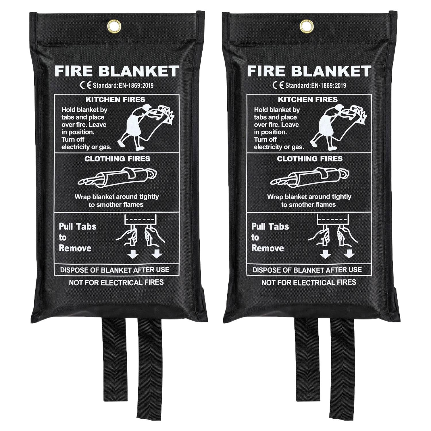Taylor & Brown 2 x Large Fire Blanket, Quick Release Unfolding With Loops, 1 X 1 M Ideal For Home, Kitchen, Office, Home, Garage, Caravan Etc
