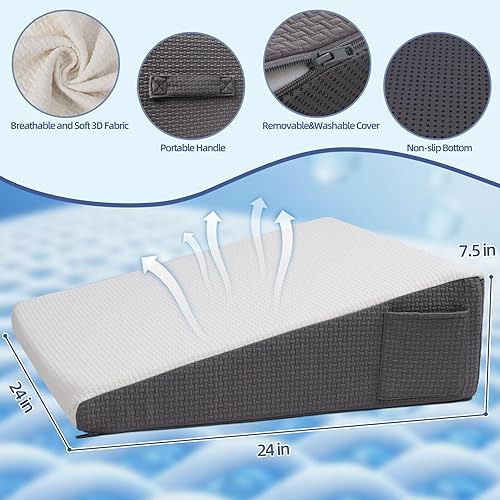 Miniatura 6 de Almohada de cuña para cabecero, almohada de cuña elevada triangular de 7.5 pulgadas para aliviar el reflujo ácido, dormir, poscirugía, alivio del