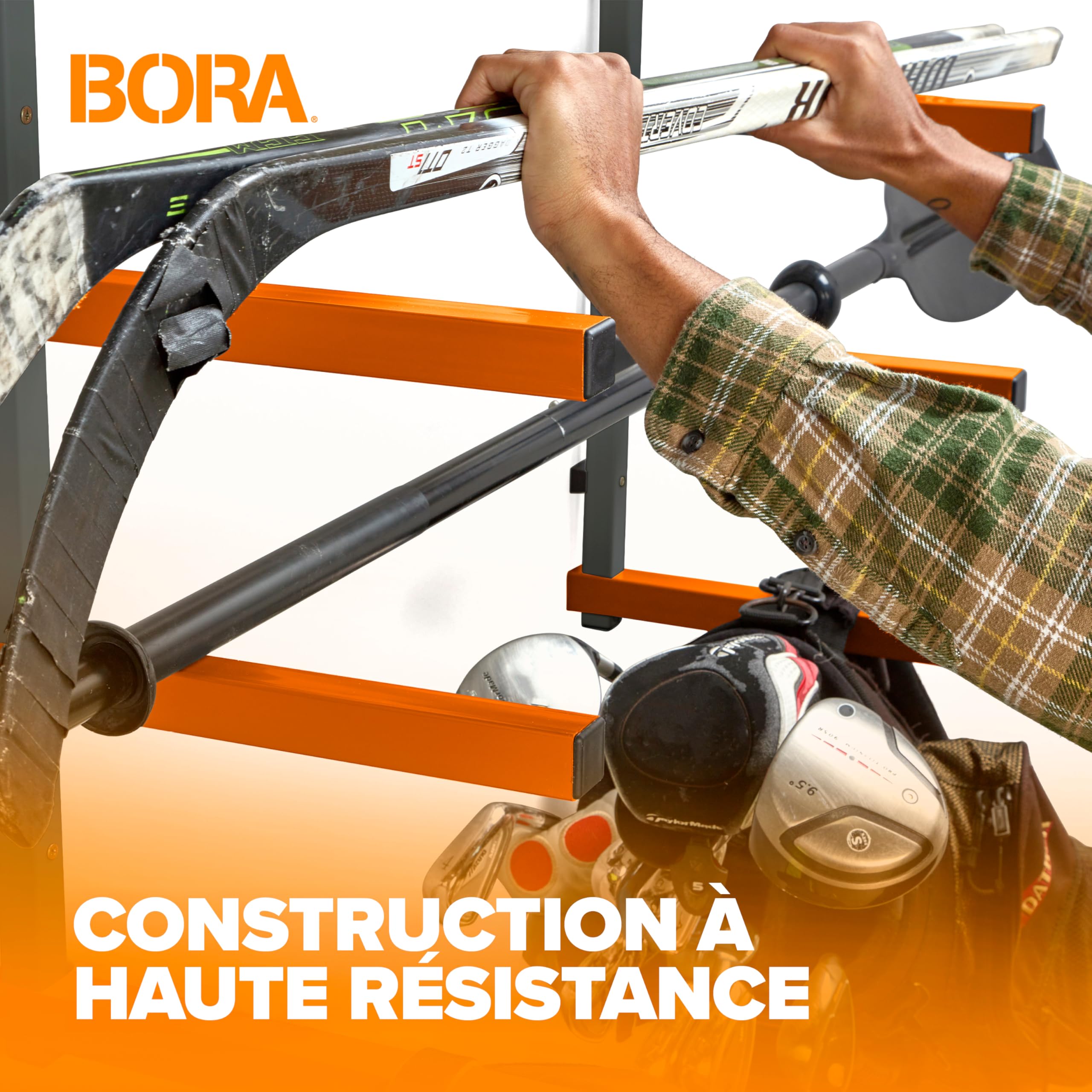 BORA Rangement Mural Bois 4 Niveaux – Étagère Murale Garage pour Planches, Tuyaux, Échelles, Outils – Capacité 200 kg