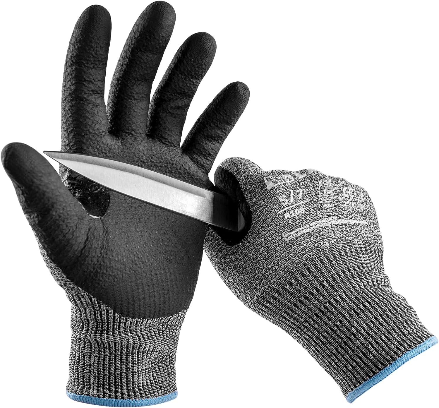 LANON Cut Resistant Gloves, Knife Protection Level D, Nitrile Coating with Honey Comb Pattern, ANSI A4 Cut Work Gloves, Reinforced Thumbs, 3D Comfort Fit, Breathable, Mechanical, Touchscreen,XXL