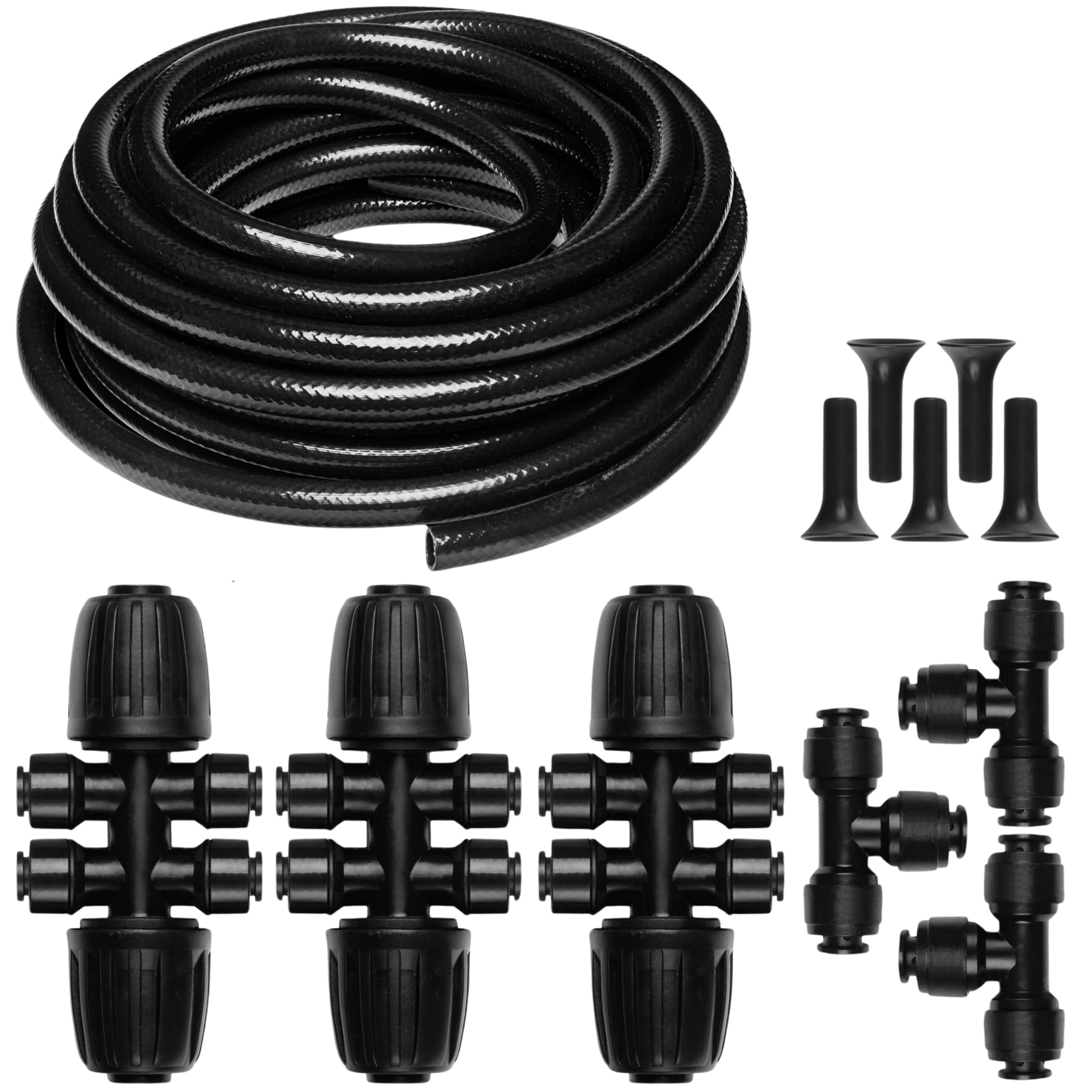 Carpathen 1/2 Irrigation Tubing Mainline - 50 ft + Carpathen Drip Irrigation Fittings Pack - Push-to-Connect Irrigation System Compatible - 3 x 4Way Coupler 1/2" to 1/4"