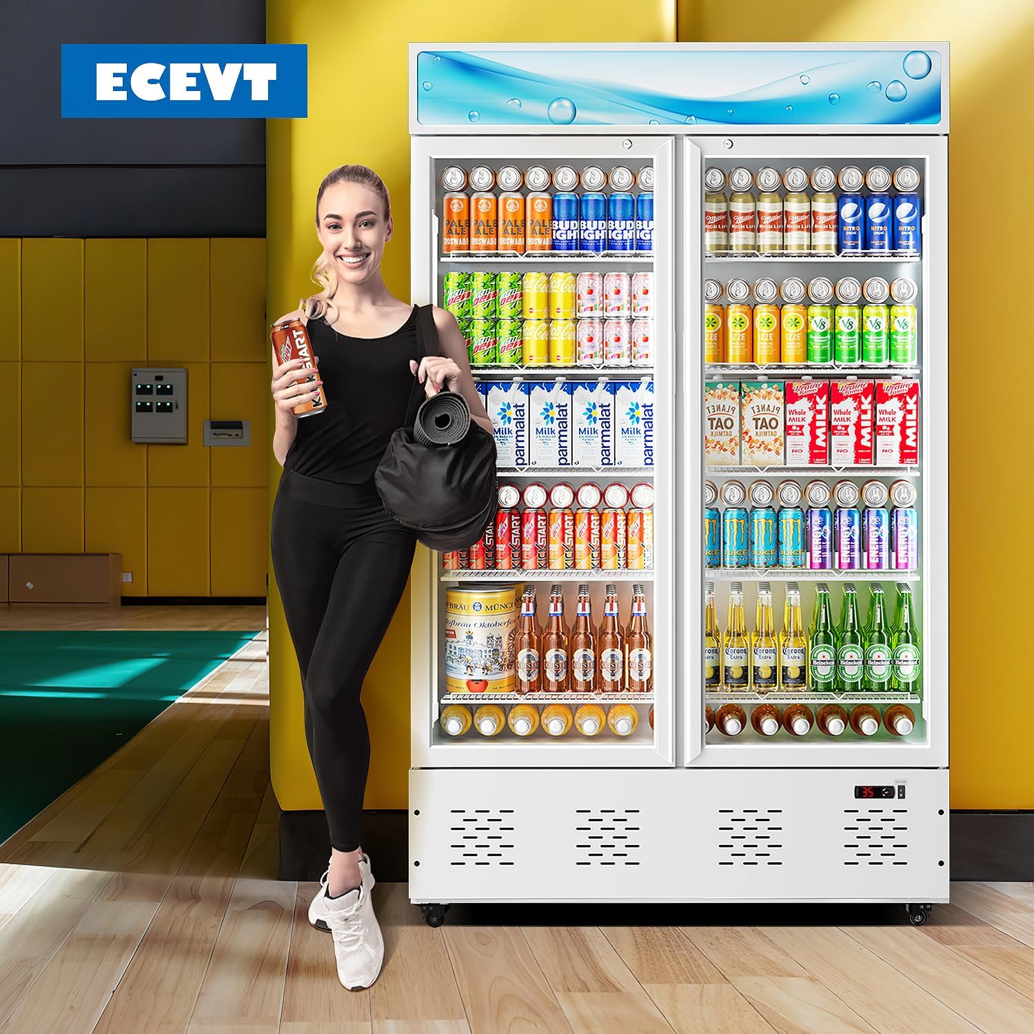 47.8'' W Commercial Beverage Refrigerators, 40 Cu.ft Glass Door Refrigerator Commercial Cooler with LED Light and 10 Shelves, Display Refrigerator for Restaurant Store Cafe Bar, White