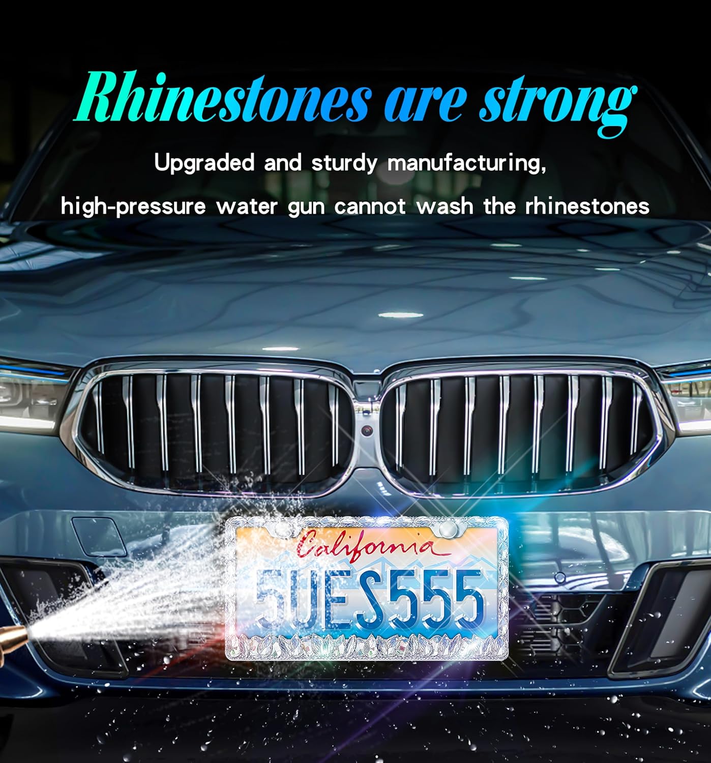 Bling License Plate Frame for Women,2 Pack Stainless Steel Rhinestone License Plate Frames | Holder Handmade Glitter Crystal Diamond Lincense Plate Cover for Girl Bedazzled Sparkly (White)… - Image 5