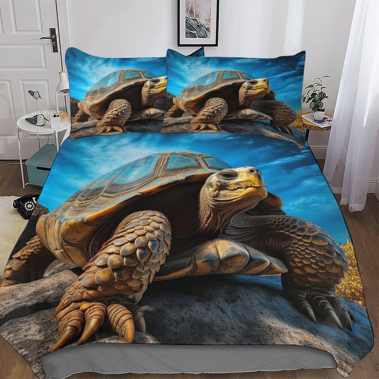 Parure lit tortue marine couette King 220x240 microfibre taie oreiller enfant adulte