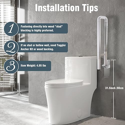 Miniatura 5 de WochiTV Barra de agarre abatible de 30.1 pulgadas, barras de agarre para discapacitados montadas en la pared, pasamanos de inodoro antideslizantes