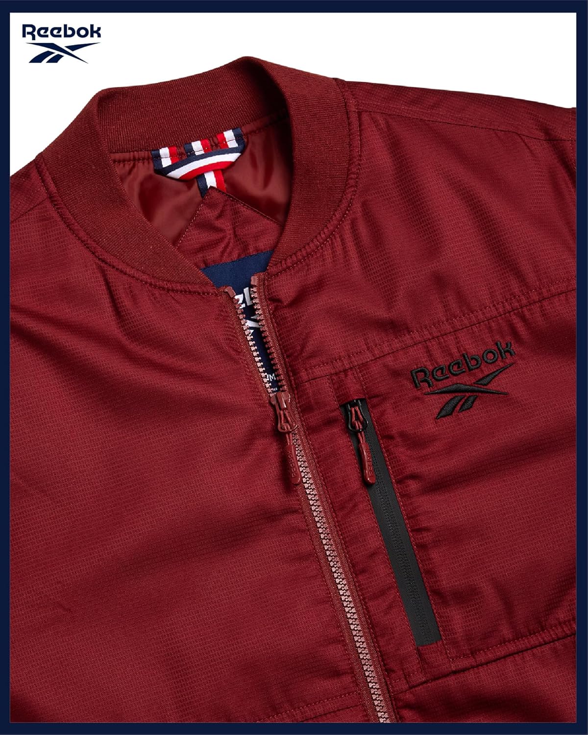 Reebok Mens Bomber Jacket - Insulated Zip Up Windbreaker Jackets for Men - Casual Golf Gym & Hiking Mens Lightweight Jackets - Image 5