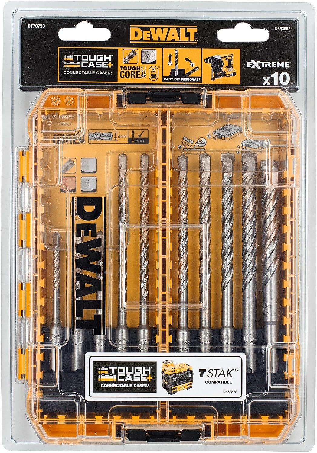 DEWALT 10PC SDS Plus Extreme 2 Set, Yellow/black, 17.8 cm x 22.5 cm x 4.5 cm - Image 3