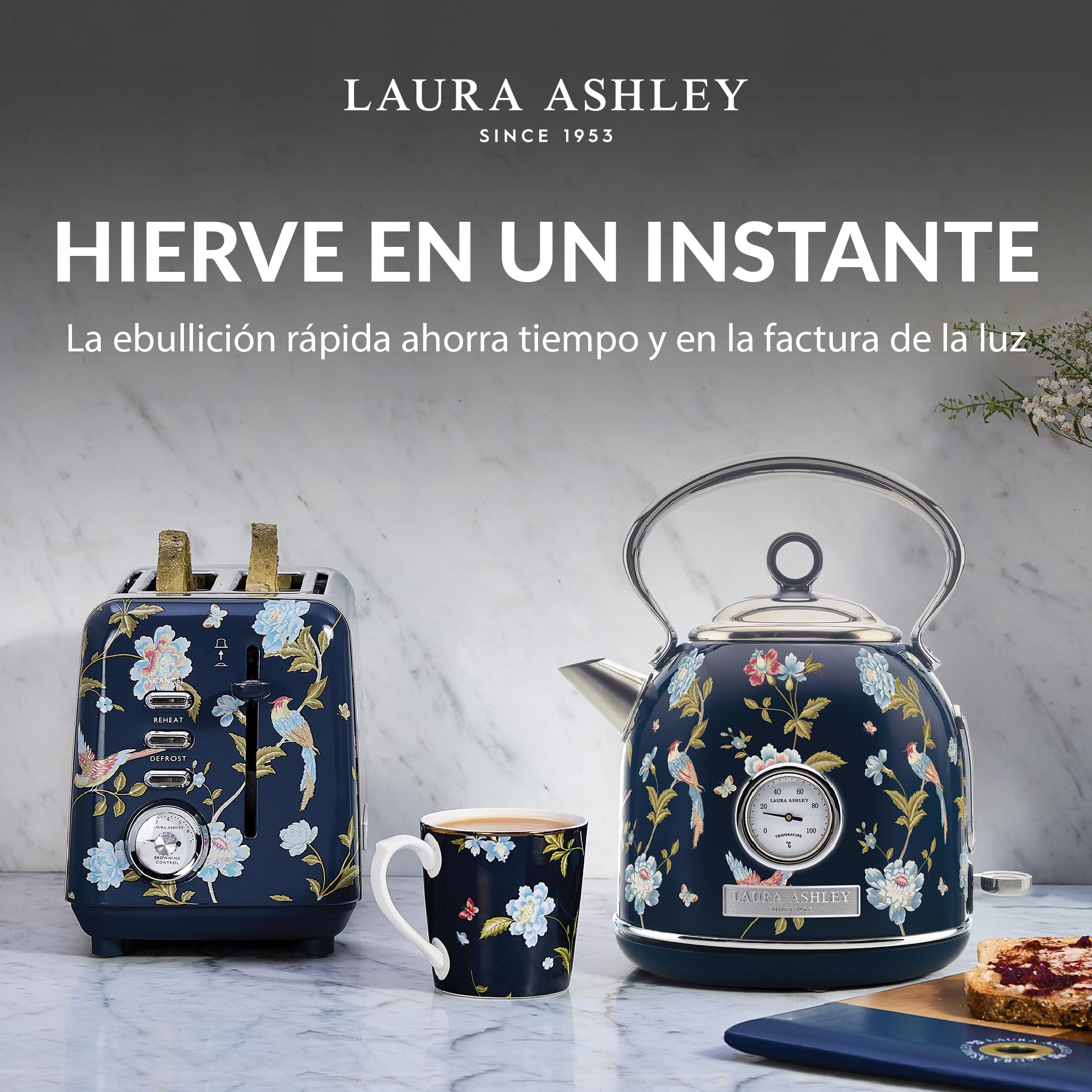 VQ Laura Ashley Elveden Navy 1,7 L Hervidor de Agua Eléctrico de Cúpula | Tetera Eléctrica de Gran Capacidad, 2,2 kW Ebullición Rápida, Protección contra Sobrecalentamiento e Indicador de Temperatura