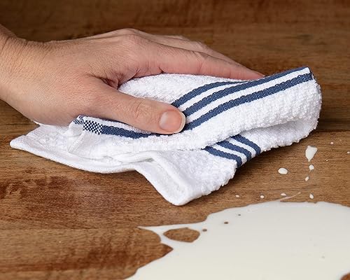 Miniatura 3 de Sticky Toffee Juego de 8 paños de cocina, 100 % algodón, color azul oscuro y blanco, paños de cocina, paños de limpieza reutilizables y absorbentes,