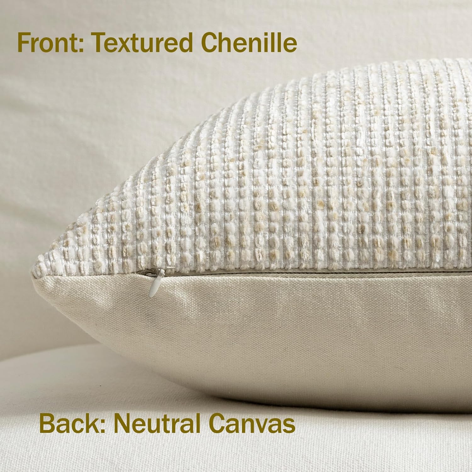 Pack of 2 Neutral Euro Sham Covers 26x26 Boho Textured Dots Stripe Chenille Large Square Decorative Throw Pillow Cases Accents for Bredroom Living Room Couch Bed Farmhouse Home Decor, Cream