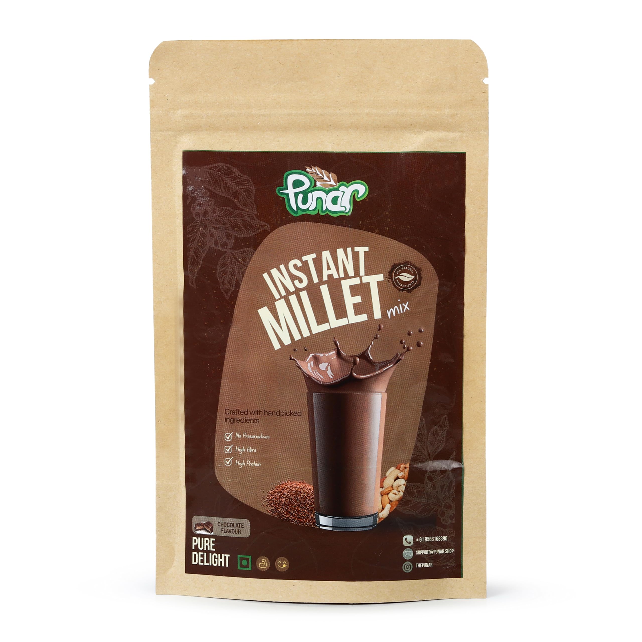 PUNAR Instant Choco Milk Mix with Sprouted Multi Millets, Whole Grains, Seeds & Nuts | No Refined Sugar | Nutritious Health Drink Mix for Kids & Adults | 200 Grams-image-15