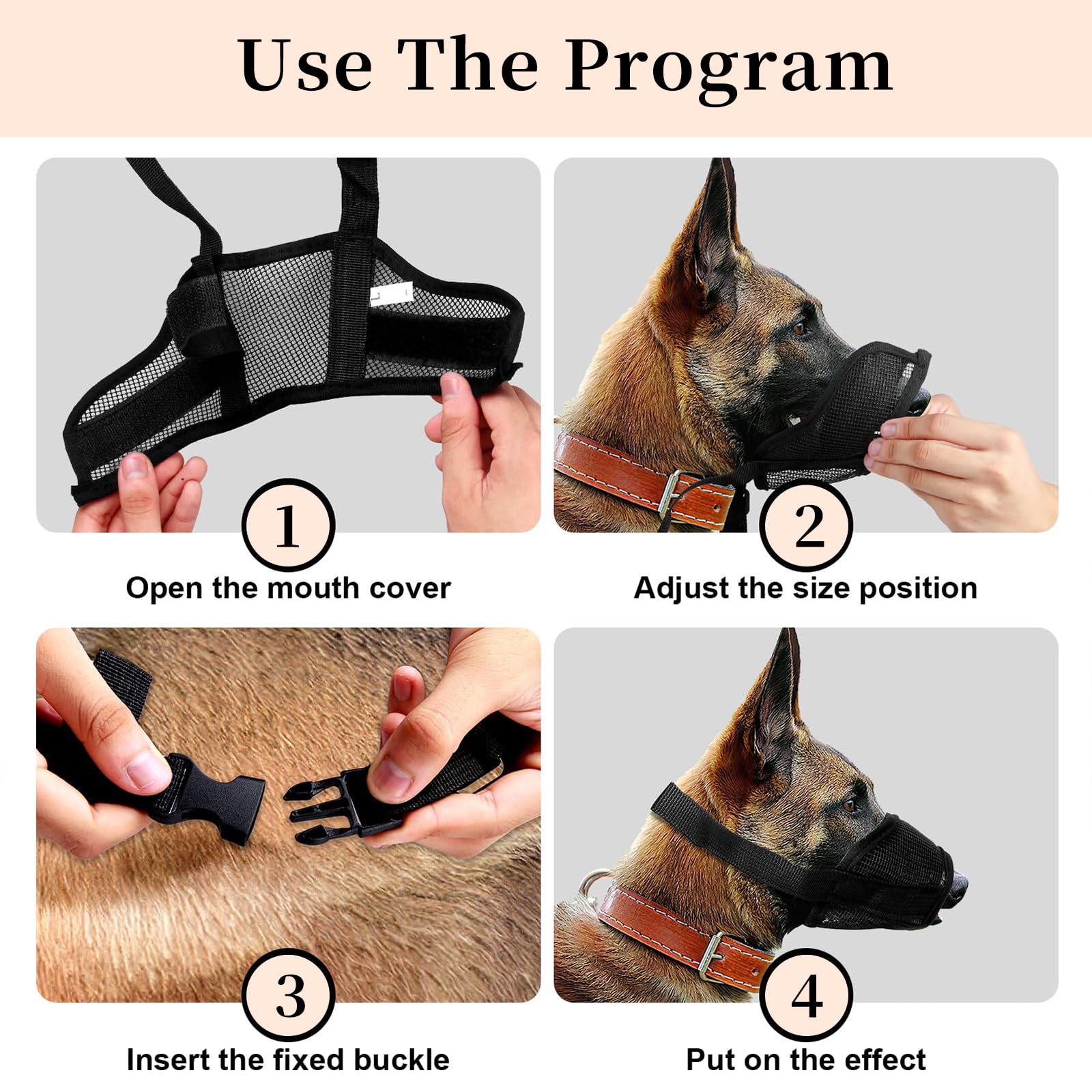 2 PCS Breathable Nylon Dog Muzzles (Black, Small) - Adjustable Mesh Training Mask for Barking & Biting Control - Image 2