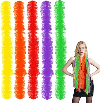 5 pcs Feather Boas 5ft Artificial Boas Colorful Feather Boas Set for Women Costume Halloween Christmas Birthday Party