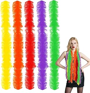 5 pcs Feather Boas 5ft Artificial Boas Colorful Feather Boas Set for Women Costume Halloween Christmas Birthday Party