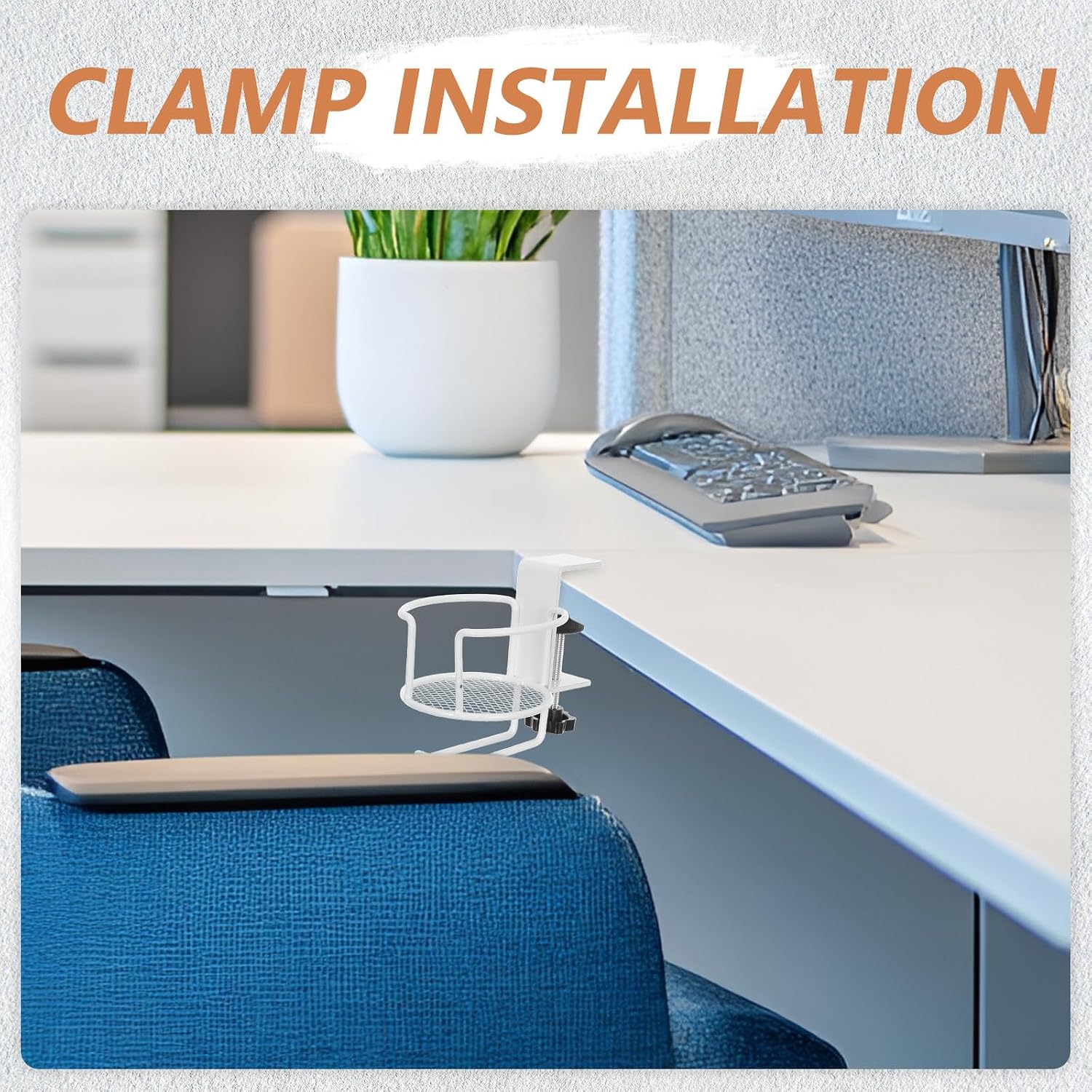 GLEAVI Clip on Cup Holder with Headphone Hook for Desk, Space Saving Iron Drink Holder Clamp with No Drill Installation, for Gaming Setups and Bedside Use image 5