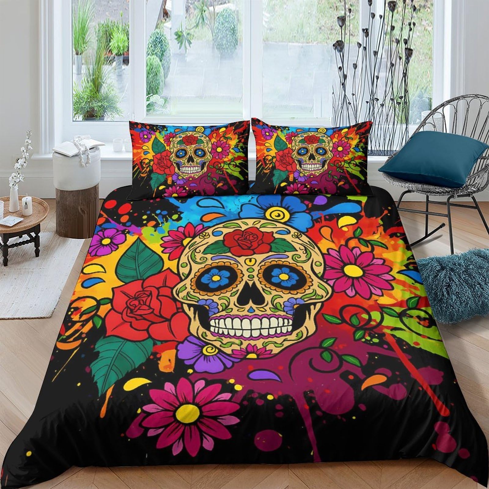 Housse de couette crâne coloré microfibre hypoallergénique