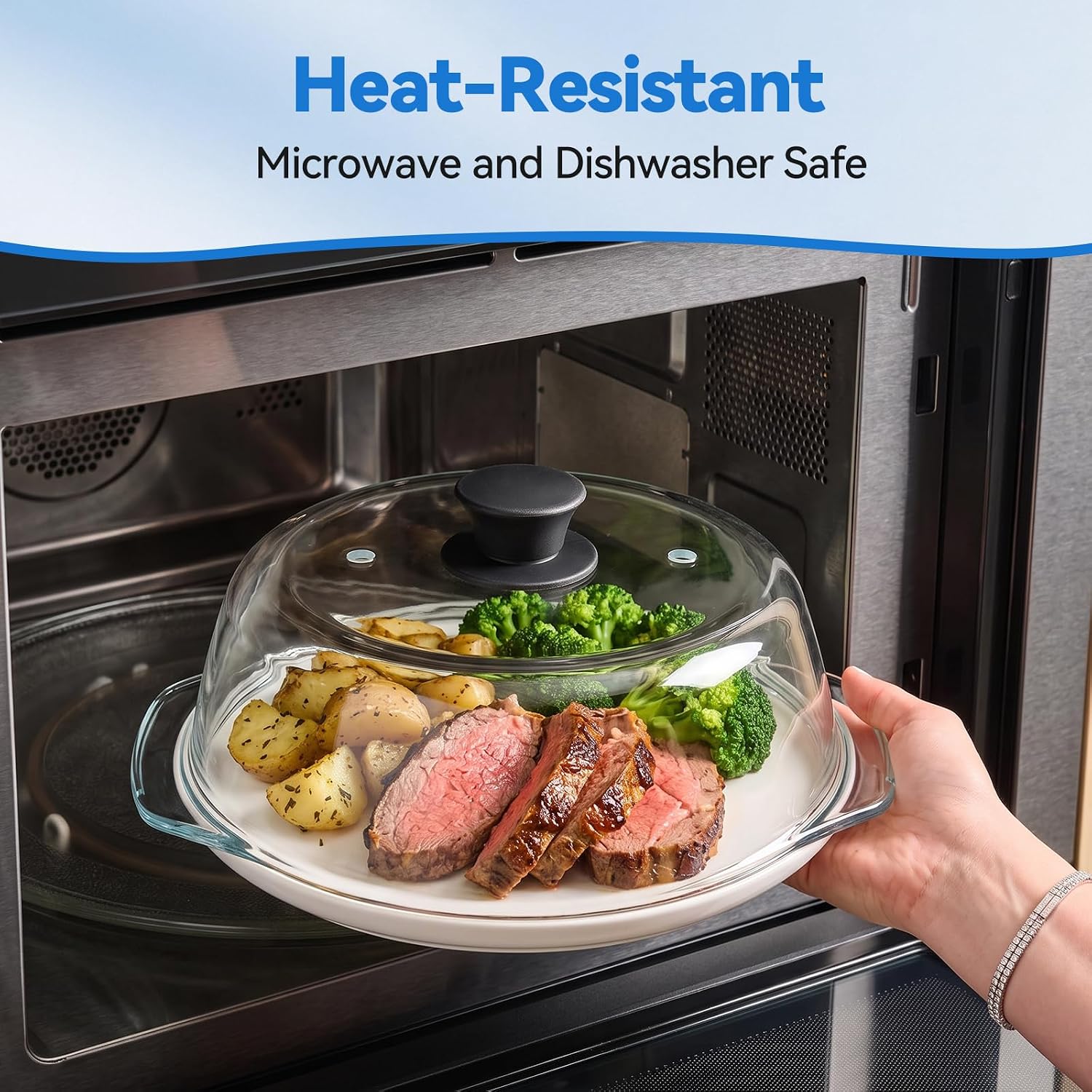 OTraki 10 Inch Microwave Splatter Cover with Silicone Handle & Vent Holes