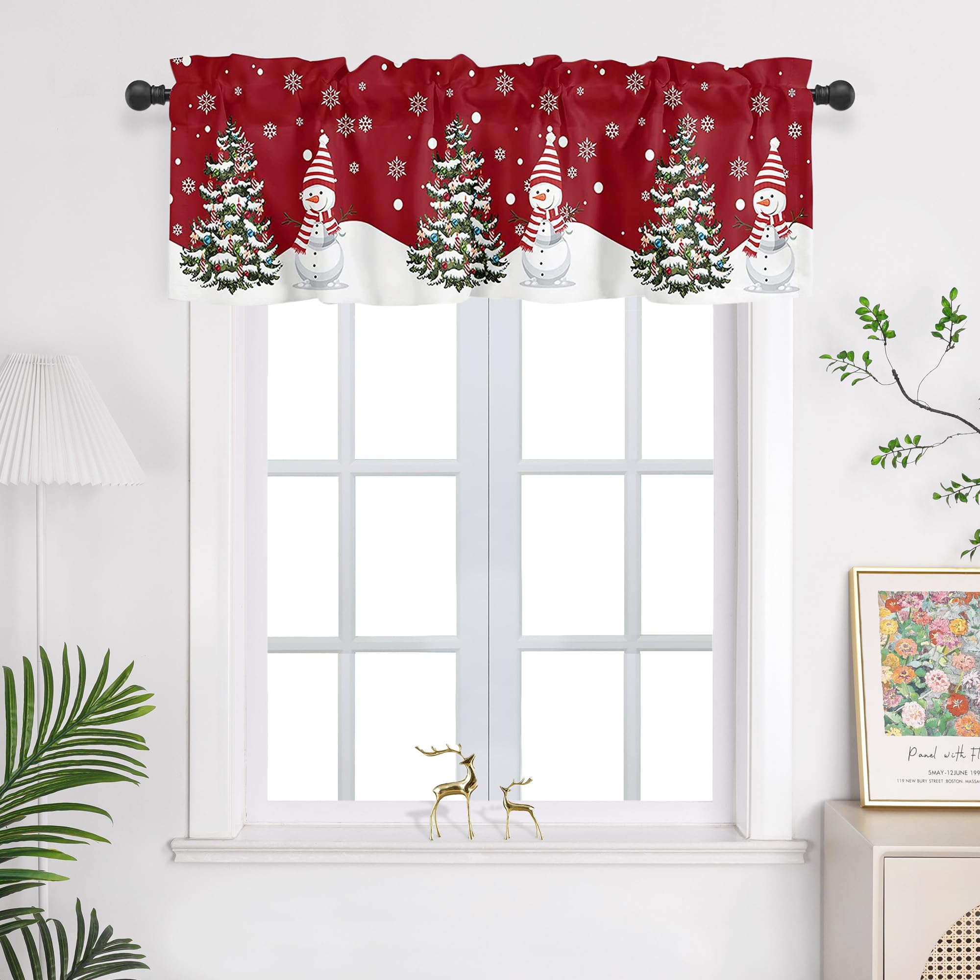 Joyswahl Visillo corto con diseño de Navidad, cortina de cocina corta mediante cordón, cortina de bistró, habitación infantil, cortina de Navidad, color rojo, 45 x 145 cm (alto x ancho), 1 unidad