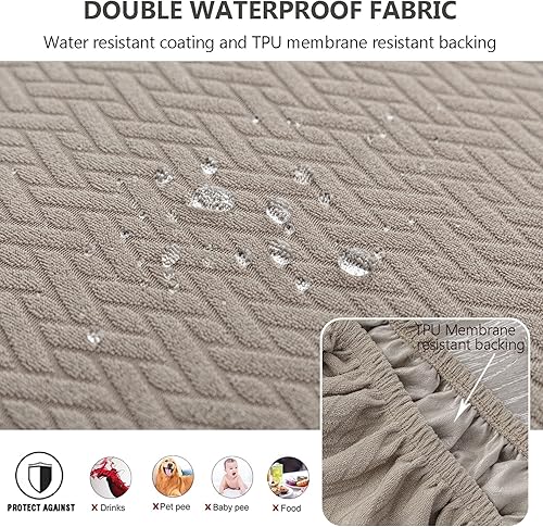 Miniatura 5 de Juego de 4 fundas elásticas para asiento de comedor, impermeables, de tela jacquard, fundas de asiento para sillas de cocina extraíbles y lavables