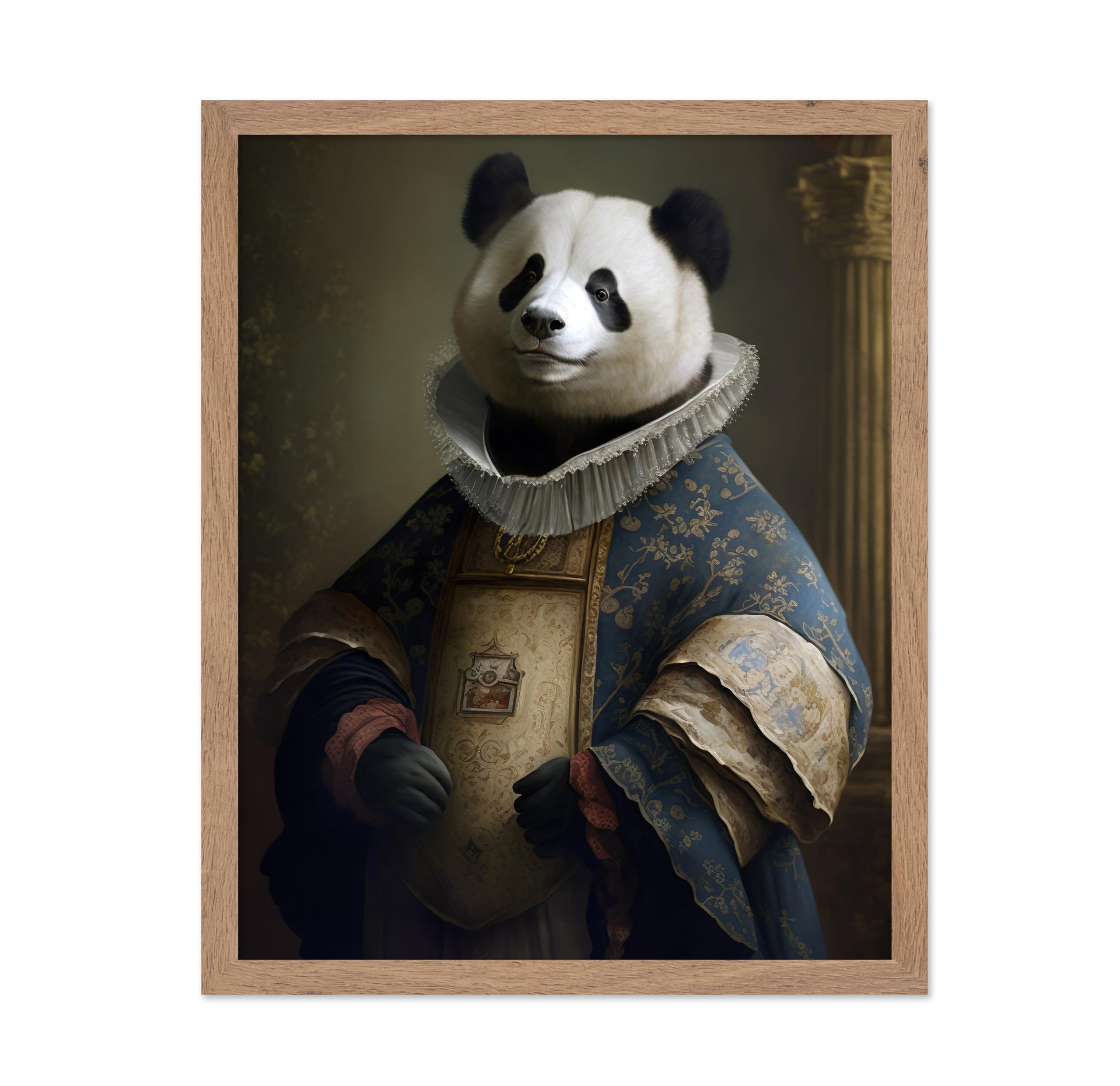 Poster Master Renaissance Animal Poster - Retro Funny Print - Gift for Artist, Friend - Aristocratic Panda, Renaissance, Formal Attire, Portrait - Wall Decor for Home, Kitchen, 8x10 Beige Framed