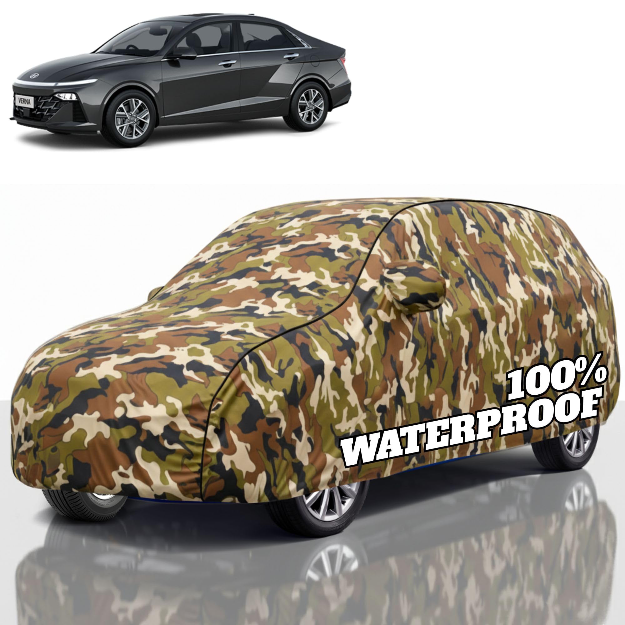 Premium Polyester Car Cover Verna All-Weather Protection from Rain, Dust &amp; Sun | UV Resistant Fabric | Full Body Secure Fit for Outdoor &amp; Indoor Parking Jungle