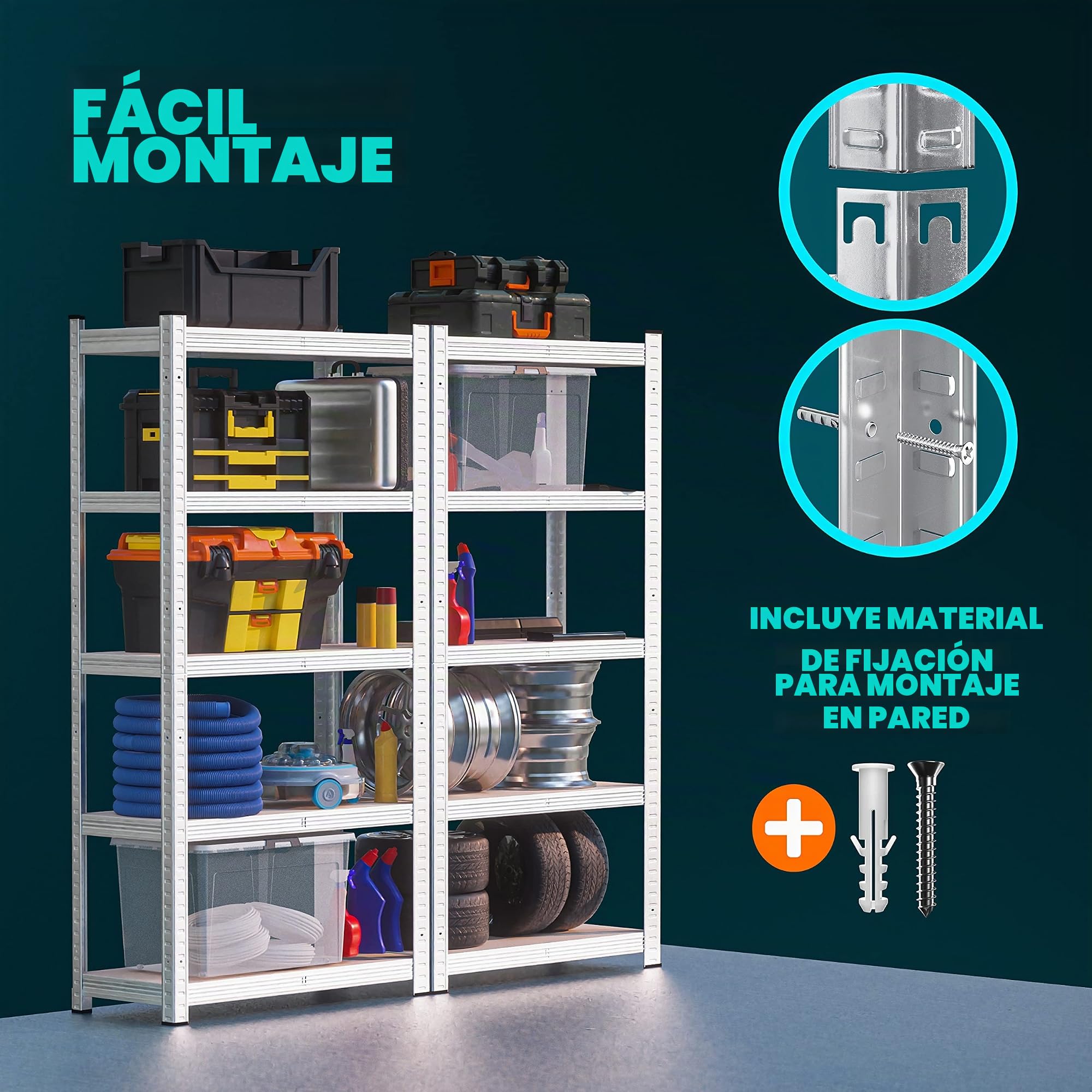 Monzana® Estantería Metálica Almacenaje 180x90x40cm 875kg 5 Estantes Altura Ajustable MDF Metal Galvanizado Taller