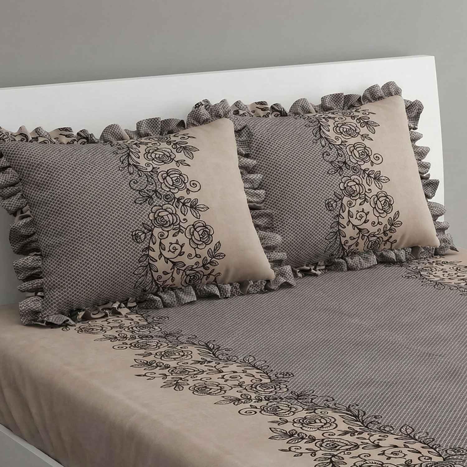 Dream Weaverz- Polycotton Printed Double Bed Size Fitted Elastic Bedsheet,2 Pillow Cover,260 Thread (72" x 78"x7") Home, Bedroom-image-33