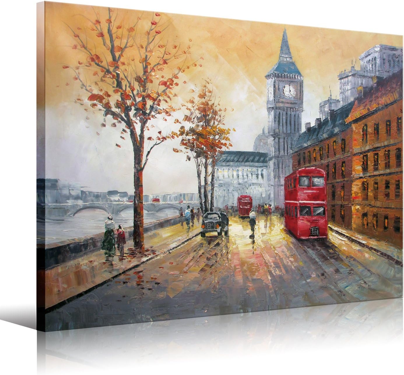 Modern Artwork Red double-decker bus on the Thames River in London Wall Art for Living Room Bedroom,Office Decorations Wall Decor 20x24inch(50x60cm)1pc