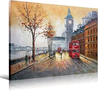 Modern Artwork Red double-decker bus on the Thames River in London Wall Art for Living Room Bedroom,Office Decorations Wal...