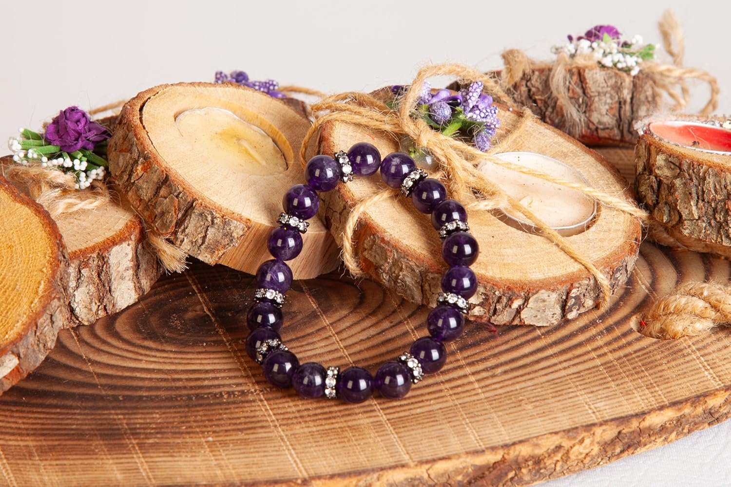 NATUREL STONE BRACELET (Dark Purple 10 mm Amethyst, Adjustable) - Image 3