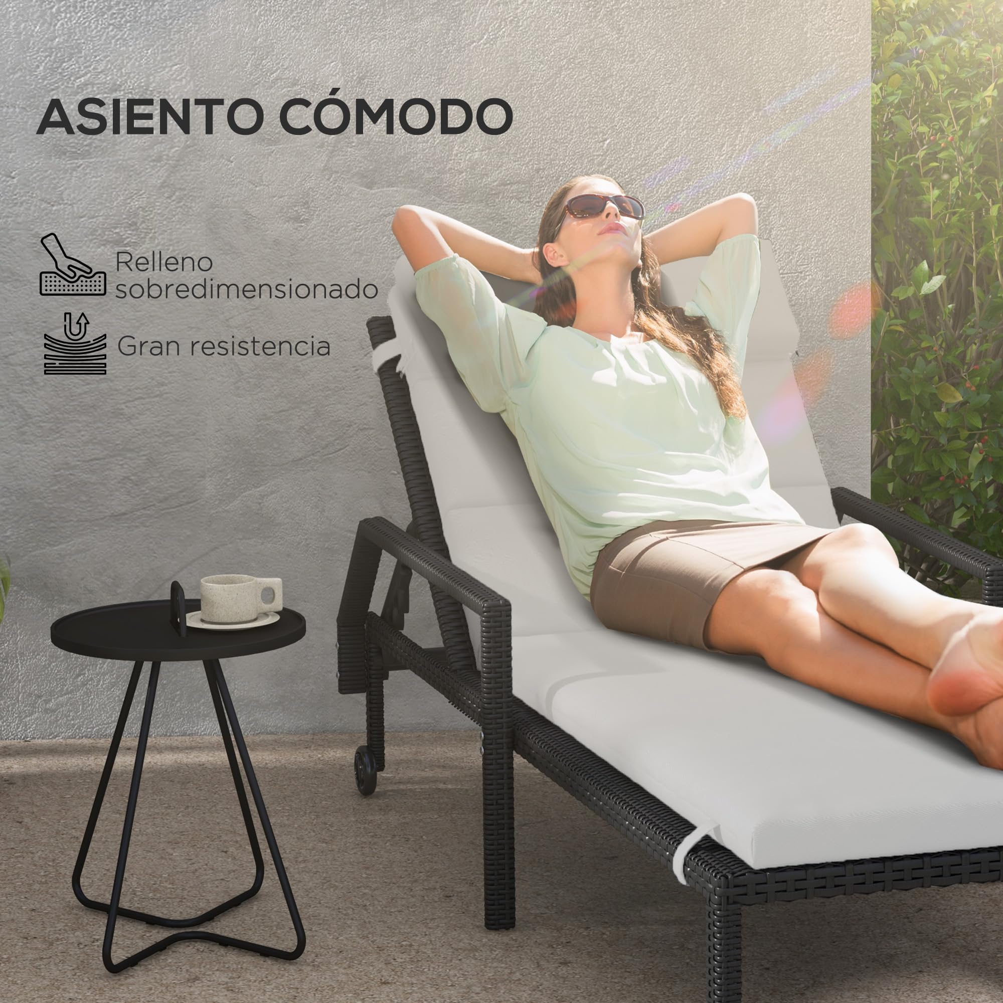 Outsunny Cojín para Tumbona 196x63x6 cm Colchoneta para Tumbona de Algodón con Tela Hidrófuga Cojín de Asiento y Respaldo para Jardín Terraza Balcón Gris Claro